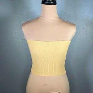 La heart yellow sunshine casual ribbed knit strapless cropped basics tube top S